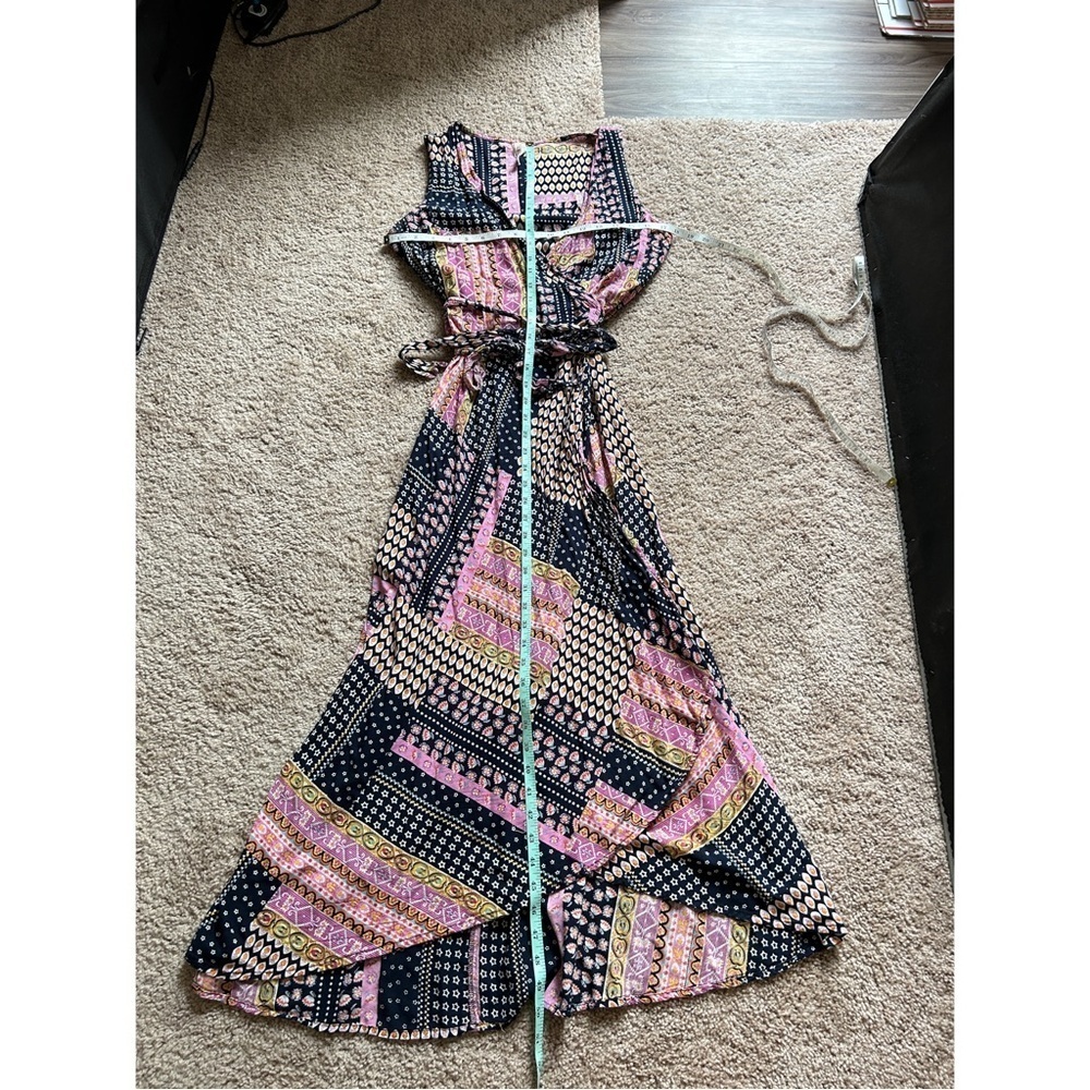 RAGA Hadley Pink and Black Boho Wrap Midi Dress Size Large - Picture 8 of 9